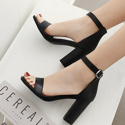 Ankle Straps Casual Elegant Peep Toe Block Heels Classic Shoes
