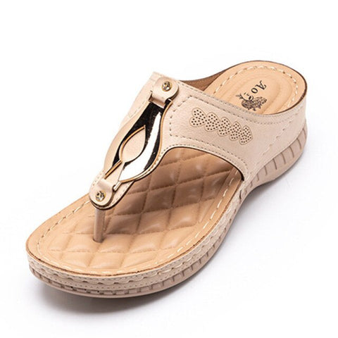 Slippers Women Wedge Metal Buckle Flip Flop Soft Breathable