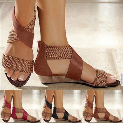 Wedge Heel Zipper Sandals Casual Sandals Roman Shoes