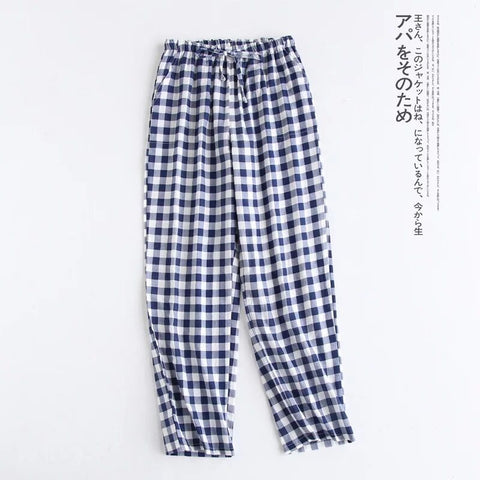 Couples Cotton Gauze Sleep Pants Ladies Home Tie Pajama Pant
