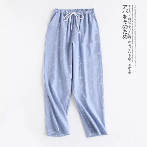 Couples Cotton Gauze Sleep Pants Ladies Home Tie Pajama Pant