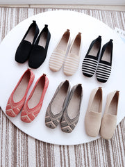 Plus Size Ballet Flats Women Square Toe Knit Fabric Loafers Breathable Flat