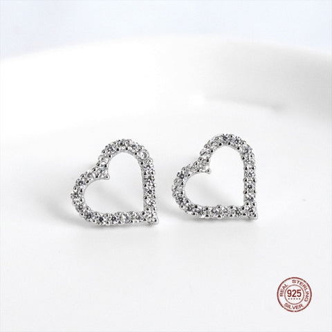 Sterling Silver Hollow Clover Ear Studs Shining Zircon Crystal Earrings