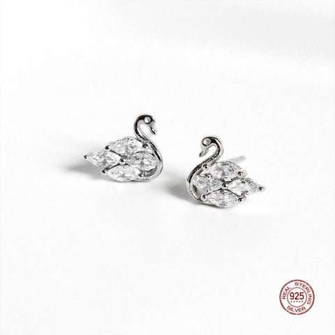 Sterling Silver Hollow Clover Ear Studs Shining Zircon Crystal Earrings