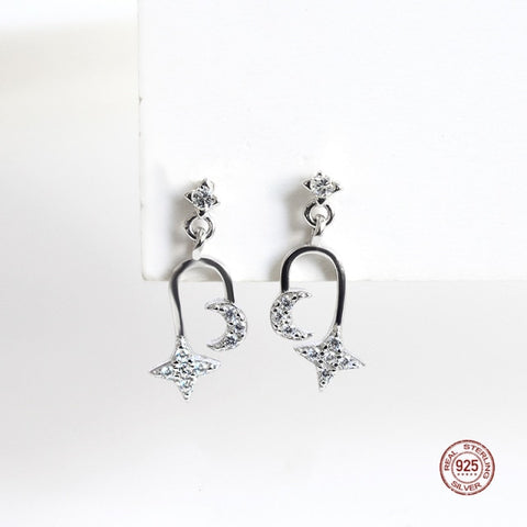 Sterling Silver Hollow Clover Ear Studs Shining Zircon Crystal Earrings