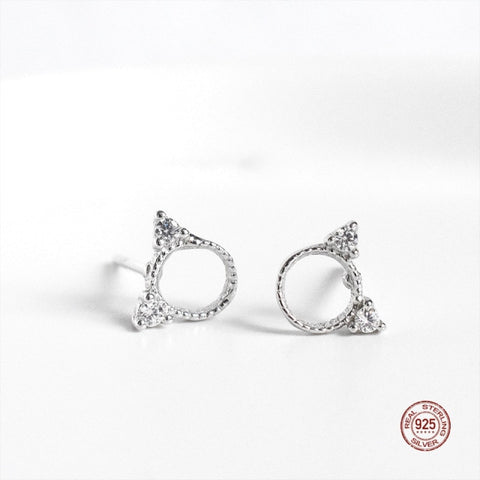 Sterling Silver Hollow Clover Ear Studs Shining Zircon Crystal Earrings