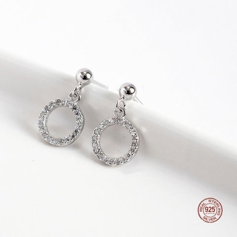Sterling Silver Hollow Clover Ear Studs Shining Zircon Crystal Earrings