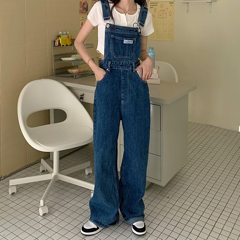 Denim Jumpsuit Women Basic Overalls Loose Straight Casual