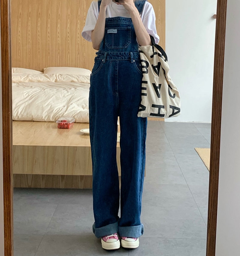 Denim Jumpsuit Women Basic Overalls Loose Straight Casual