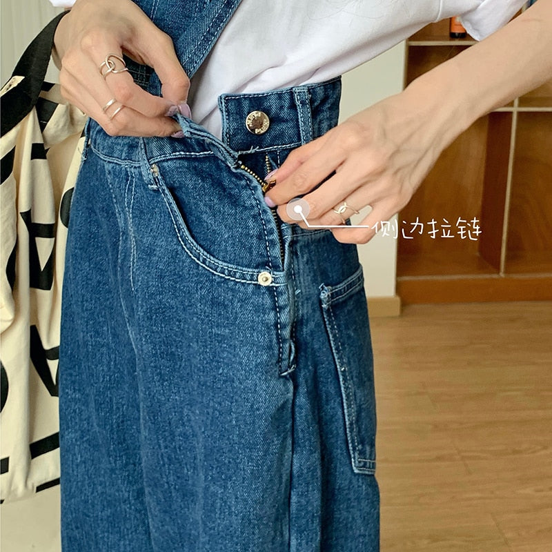 Denim Jumpsuit Women Basic Overalls Loose Straight Casual