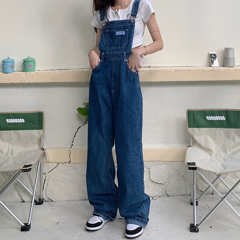 Denim Jumpsuit Women Basic Overalls Loose Straight Casual