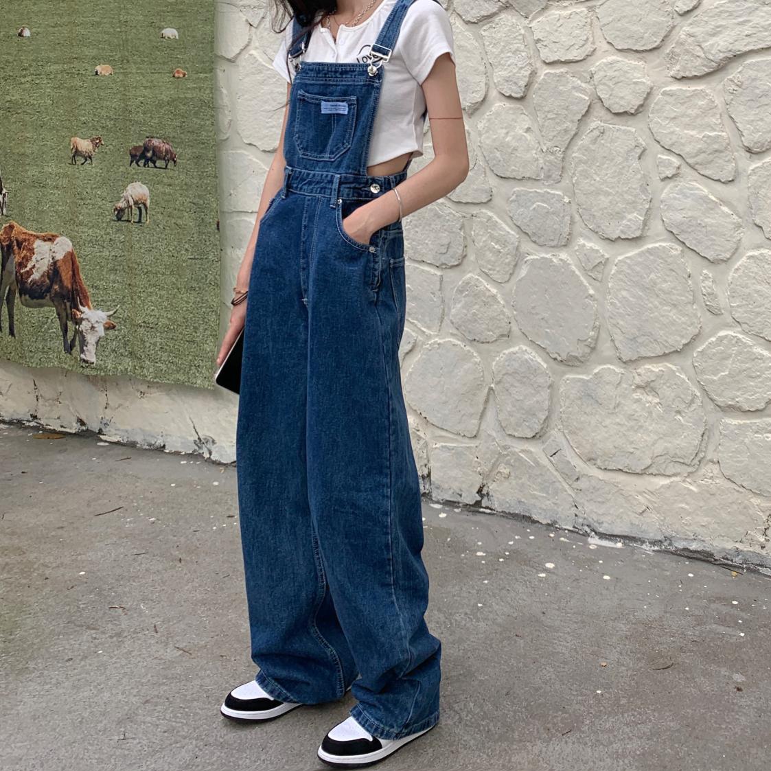 Denim Jumpsuit Women Basic Overalls Loose Straight Casual