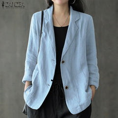 Fashion Cotton Blazers Women's Autumn Coats Casual Long Sleeve