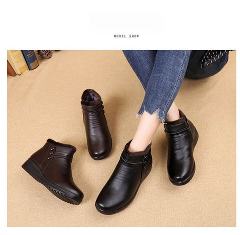 Fashion Winter Boots Women Leather Ankle Warm Boots