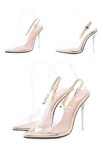Pointed Toe Chain Design Crystal Heel Ladies Shoes Stiletto High Heels Dress Shoes