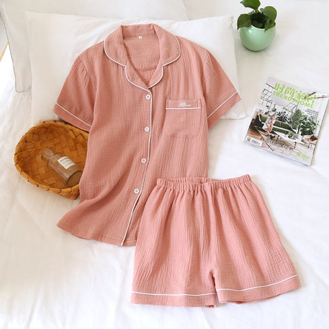 couple pajamas suit cotton crepe ladies solid color simple