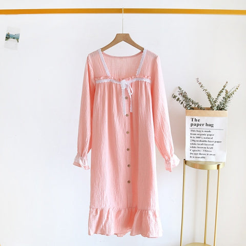 style cotton nightdress lace long-sleeved sweet ladies t