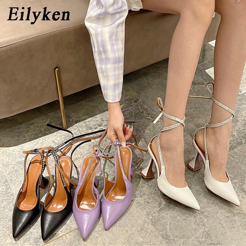 Diamond Women Pumps Sandals Pointed Toe Ankle Strap stripper heels Pumps