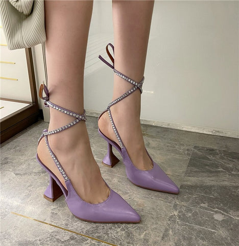 Diamond Women Pumps Sandals Pointed Toe Ankle Strap stripper heels Pumps