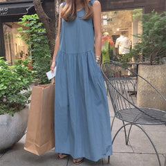 Stylish Denim Blue Dress Women's Summer Sundress Casual