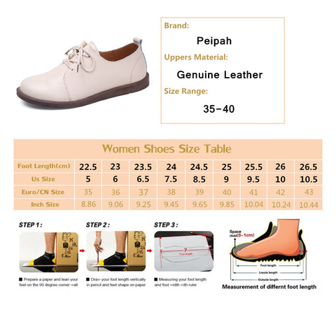 Oxfords  Genuine Leather Casual Flats Ladies Lace Up Solid Chaussure Femme