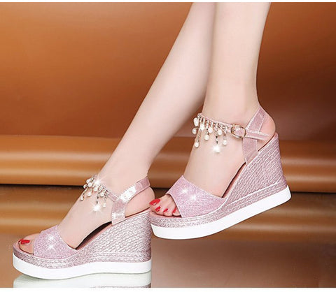 Wedge Sandals  Platform Sandals Buckle Strap Peep Toe Thick Bottom Casual Shoes