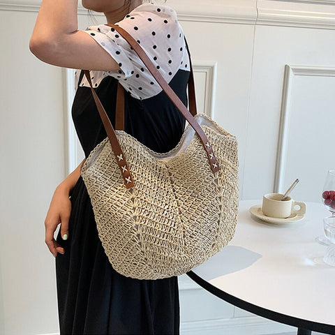 Bucket Straw Bags Rattan Shoulder Bag Handmade