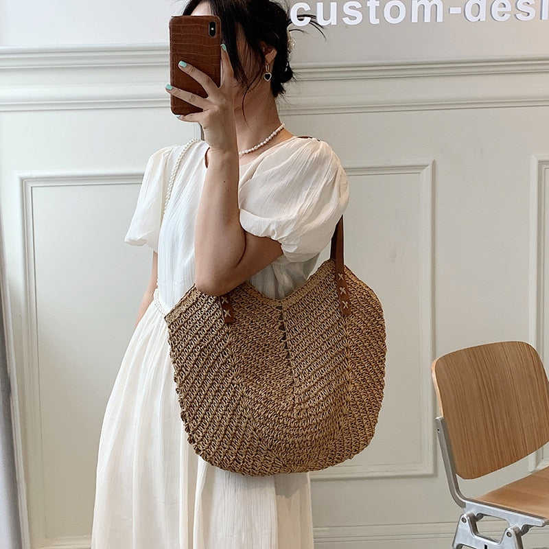 Bucket Straw Bags Rattan Shoulder Bag Handmade – lastrafashion