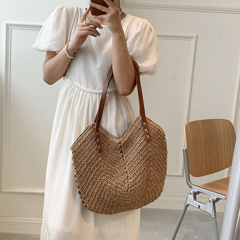 Bucket Straw Bags Rattan Shoulder Bag Handmade – lastrafashion