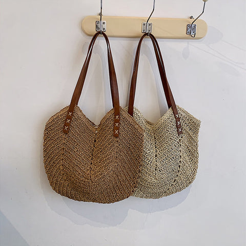Bucket Straw Bags Rattan Shoulder Bag Handmade