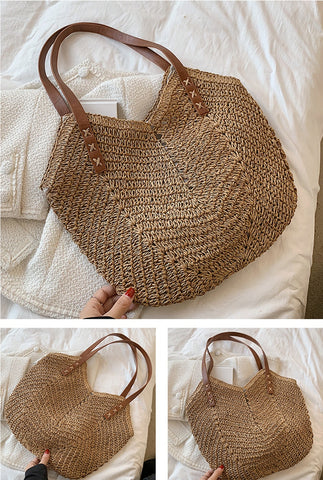 Bucket Straw Bags Rattan Shoulder Bag Handmade