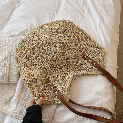 Bucket Straw Bags Rattan Shoulder Bag Handmade