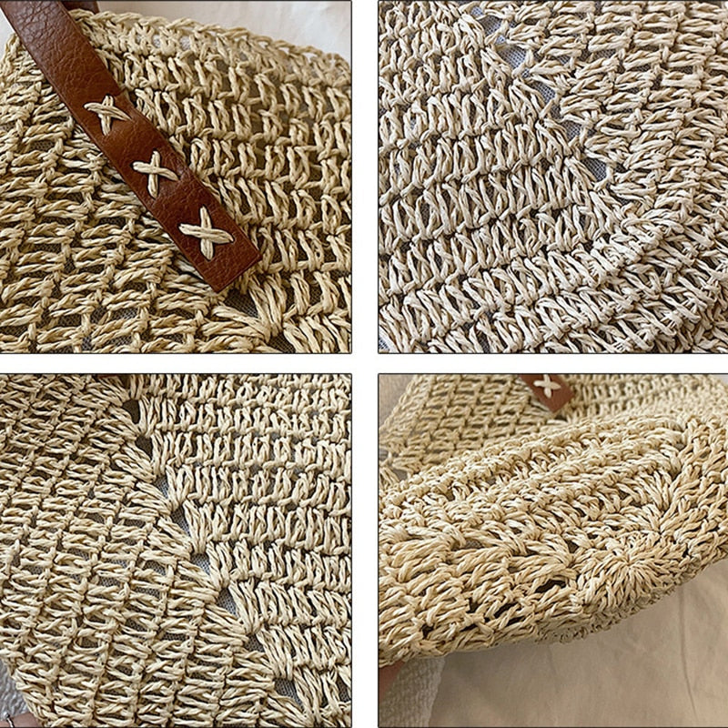 Bucket Straw Bags Rattan Shoulder Bag Handmade