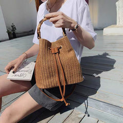 Woven Straw Ladies Bucket Bag Retro Shoulder Bags