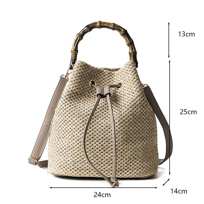 Woven Straw Ladies Bucket Bag Retro Shoulder Bags