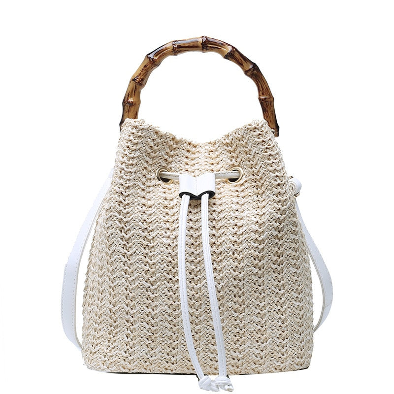 Woven Straw Ladies Bucket Bag Retro Shoulder Bags