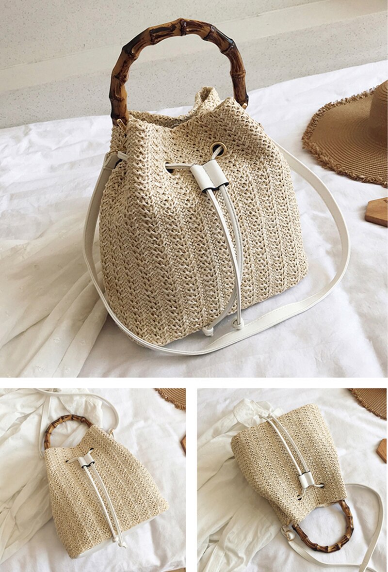 Woven Straw Ladies Bucket Bag Retro Shoulder Bags