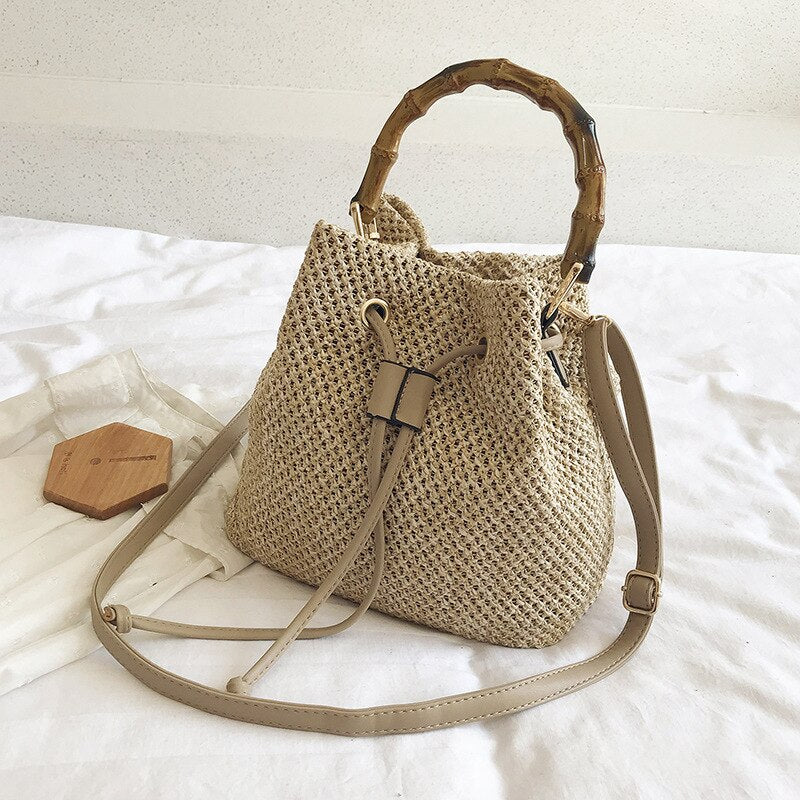 Woven Straw Ladies Bucket Bag Retro Shoulder Bags