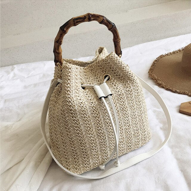 Woven Straw Ladies Bucket Bag Retro Shoulder Bags