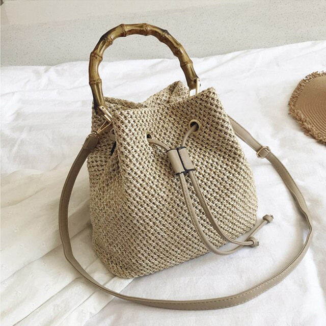 Woven Straw Ladies Bucket Bag Retro Shoulder Bags