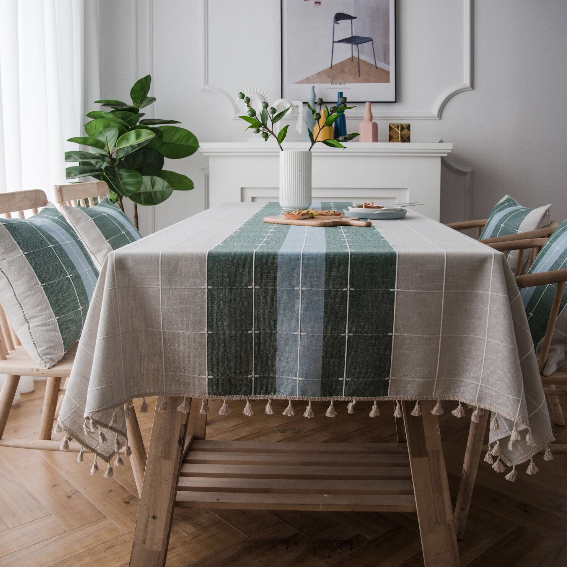 Plaid cotton Linen Tablecloth With Tassel Waterproof