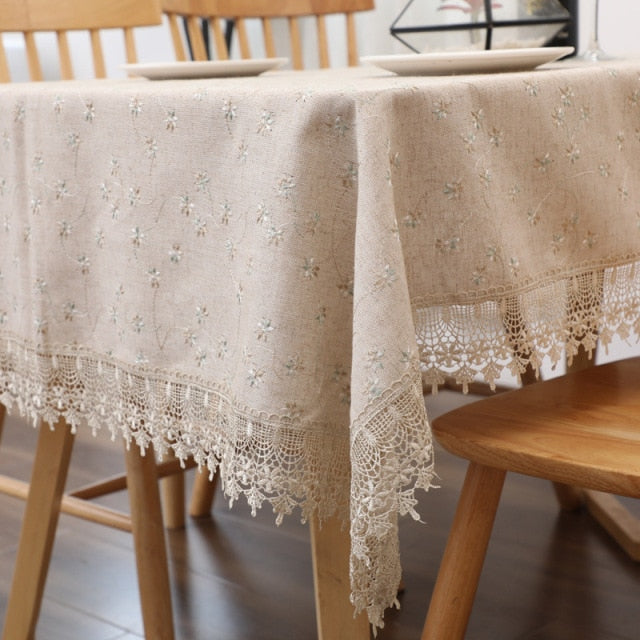 Embroidered Floral Table Cloth Rectangular Tablecloth
