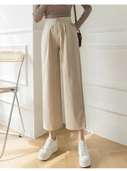 Wide Leg Pants Women Cotton Linen High Waist Pants Solid Color Pockets