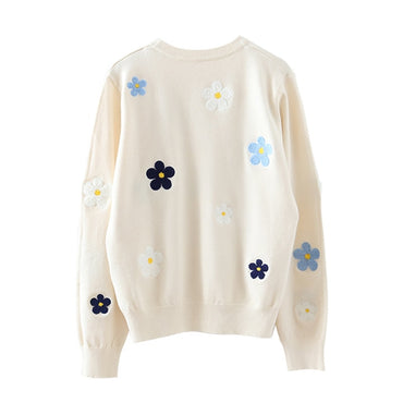 Floral Embroidery Pullover Sweater High Quality Women Elegant O Neck Knitted Tops