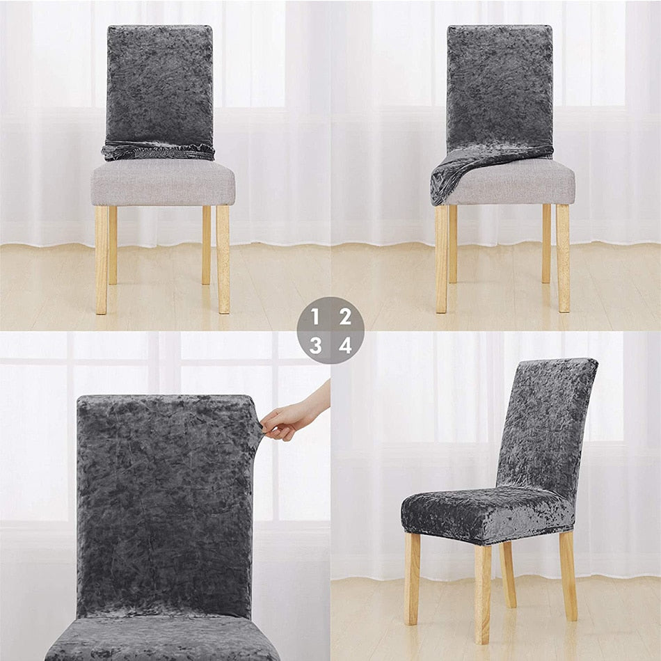 Velvet Dining Chair Cover Elastic Stretch Chair Slipcover