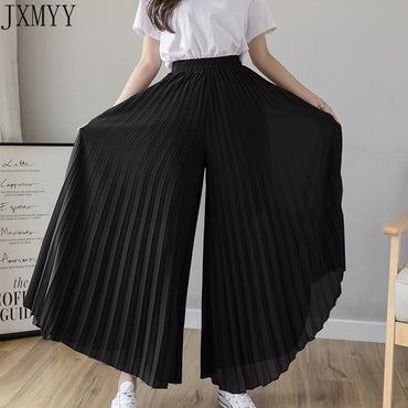 Fashion Streetwear Pleated Culotte Pants Blue Black Purple Chiffon Trousers