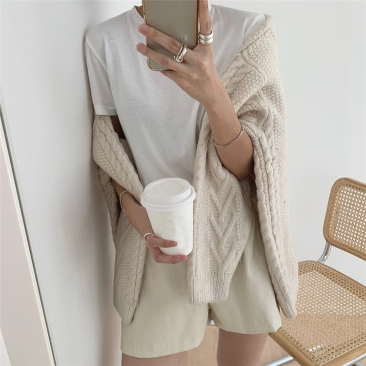 Sweaters Pullovers Minimalist Knitting Elegant Casual Loose Ladies Vintage Tops