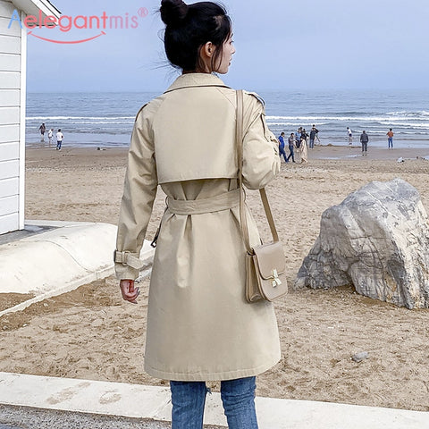 Casual Long Trench Coat With Sashes Double Breasted Windbreaker Chic Office Coat