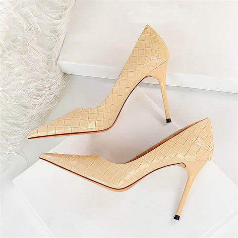 Women High Heels Green Pumps Sexy Pointed Toe Slip-On Female