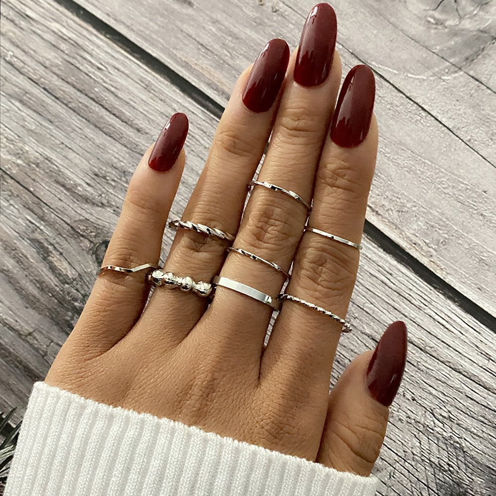 Punk Metal Twist Circle Joint Ring Set Retro Metal Geometric